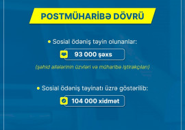 Postmüharibə dövründə şəhid ailələri üzvləri və müharibə iştirakçılarından ibarət 93 min şəxsə sosial ödənişlər təyin olunub